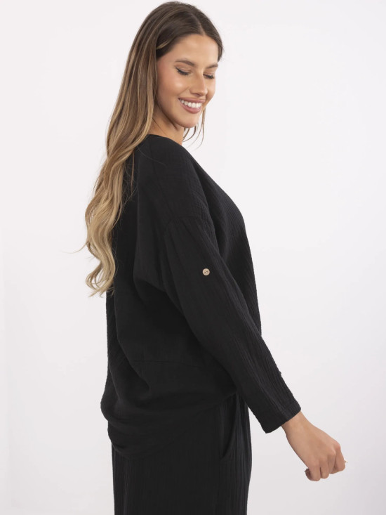 Schwarze Bluse mit 3/4-Ärmeln
