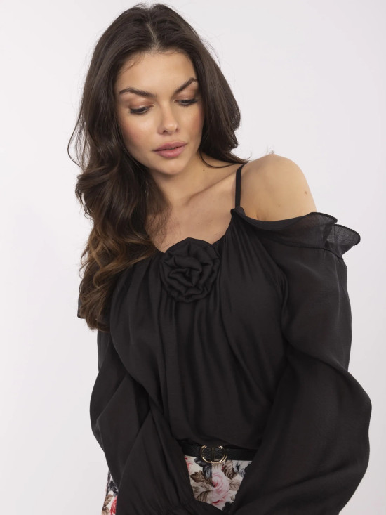 Elegante schwarze Bluse mit Rüschen