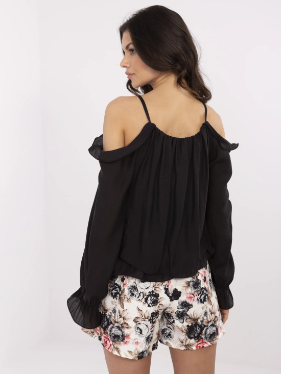 Elegante schwarze Bluse mit Rüschen