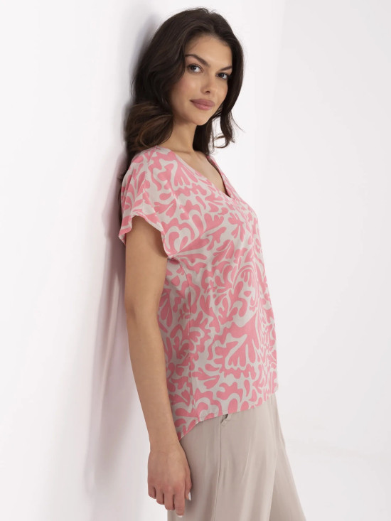 Rosa Bluse mit V-Ausschnitt