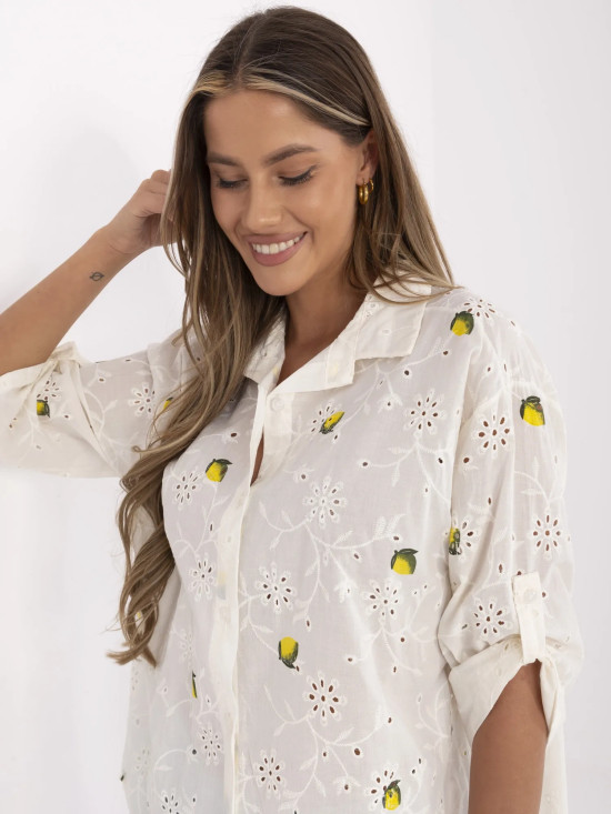 Elegante ecru Bluse mit 3/4-Ärmeln