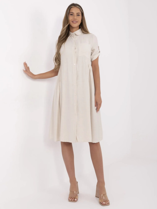 Beige ausgestellte Kleid mit kurzen Ärmeln