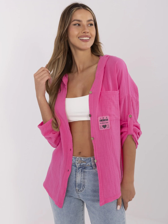 Damenbluse mit Kapuze in Dunkelrosa