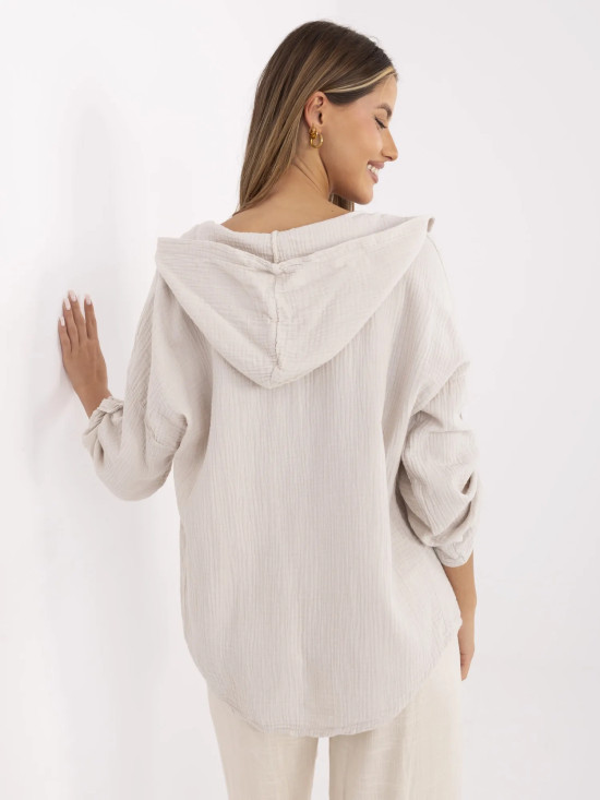 Beige Bluse mit Kapuze