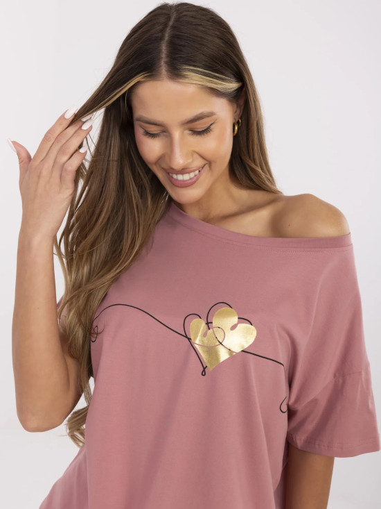 Stylisches T-Shirt mit kurzen Ärmeln in Dunkelrosa