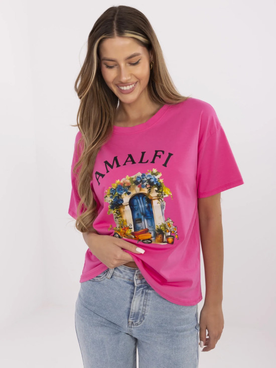 Stylisches T-Shirt mit kurzen Ärmeln in Dunkelrosa