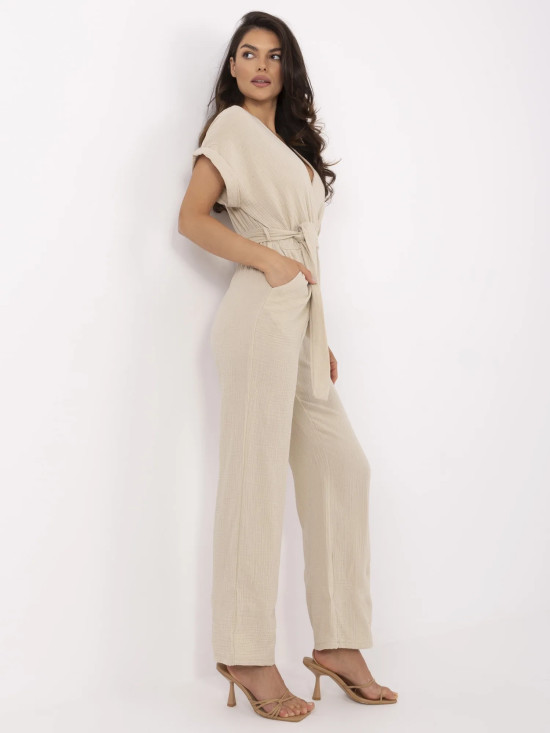 Beige Overall mit kurzen Ärmeln