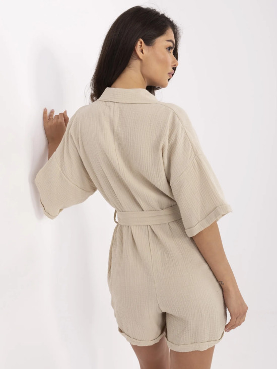 Beige Overall mit kurzen Ärmeln