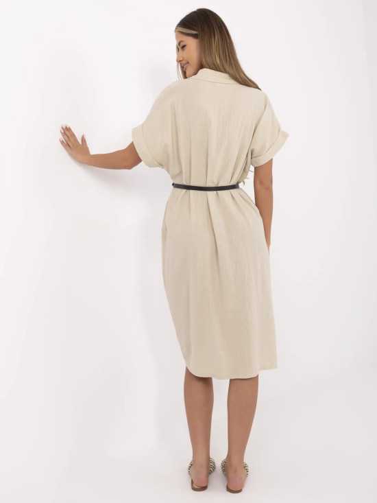 Beige einfache Kleid mit Gürtel