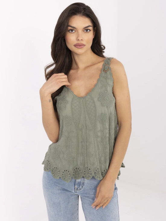 Khaki Bluse mit V-Ausschnitt