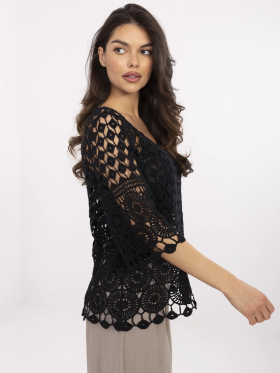 Stilvolle schwarze Bluse mit 3/4-Ärmeln