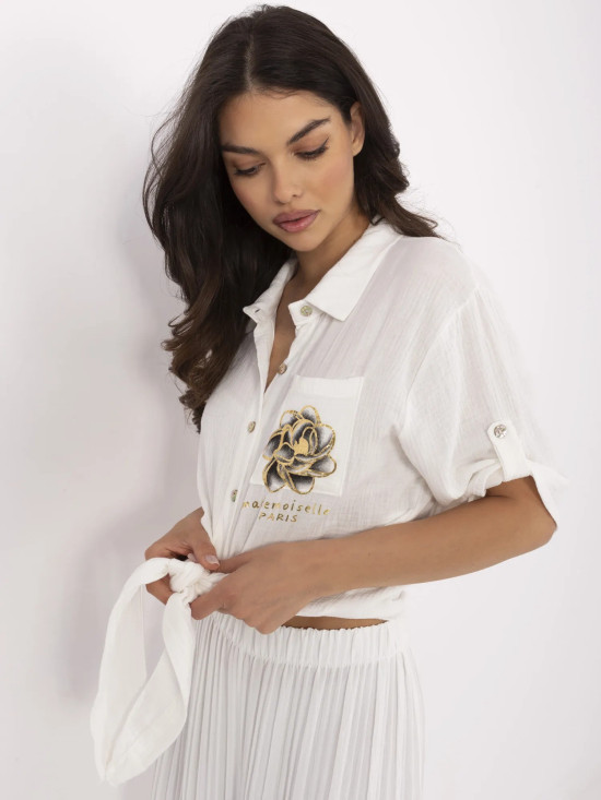 Elegante ecru Bluse mit 3/4 Ärmeln