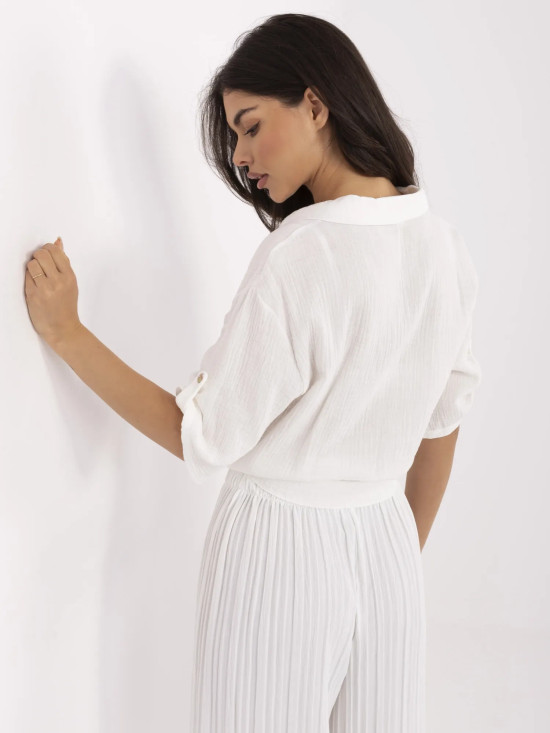 Elegante ecru Bluse mit 3/4 Ärmeln