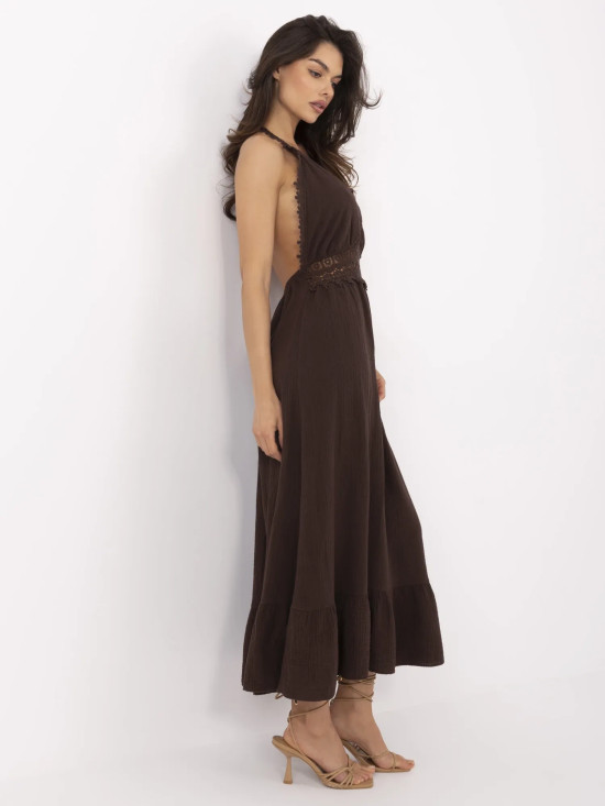 Kleid mit Volants in Dunkelbraun