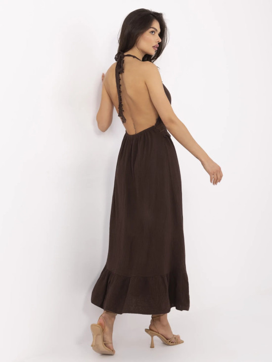 Kleid mit Volants in Dunkelbraun