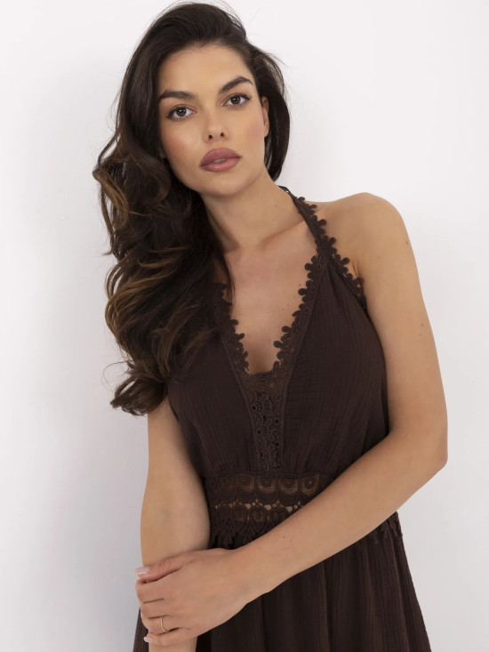 Kleid mit Volants in Dunkelbraun