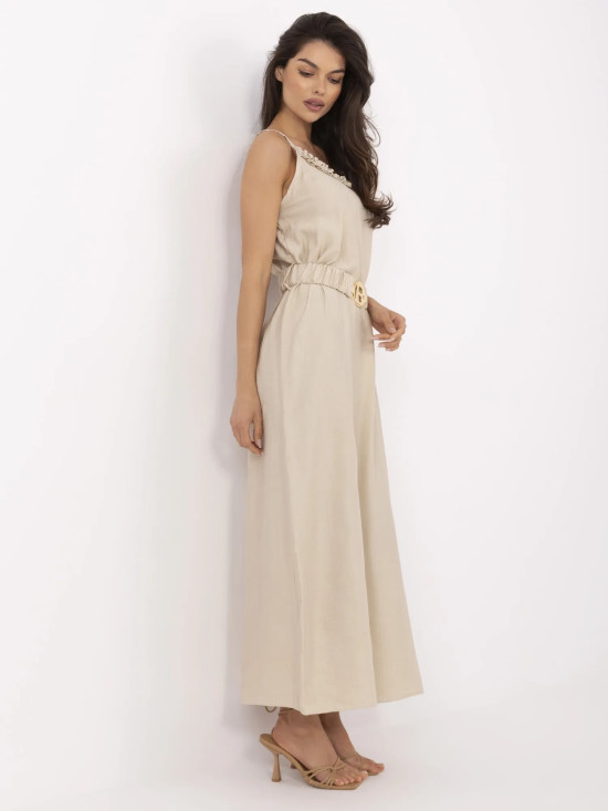 Beige Maxikleid mit Gürtel