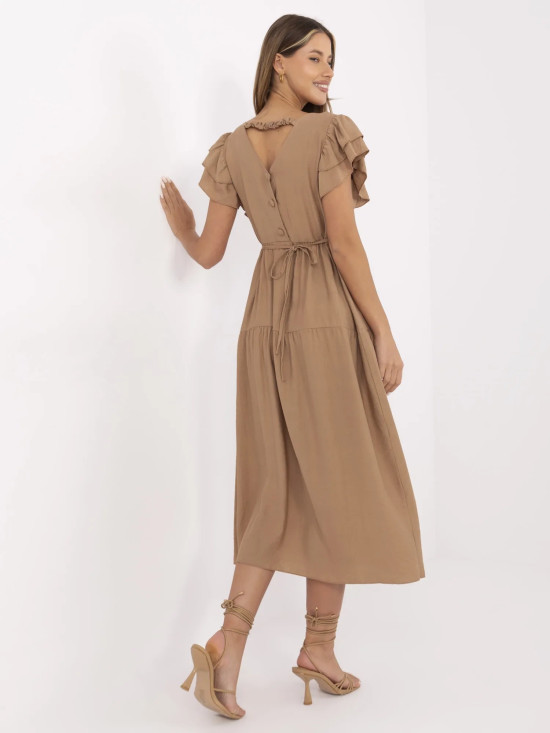 Ausgestellte braune Kleid mit V-Ausschnitt