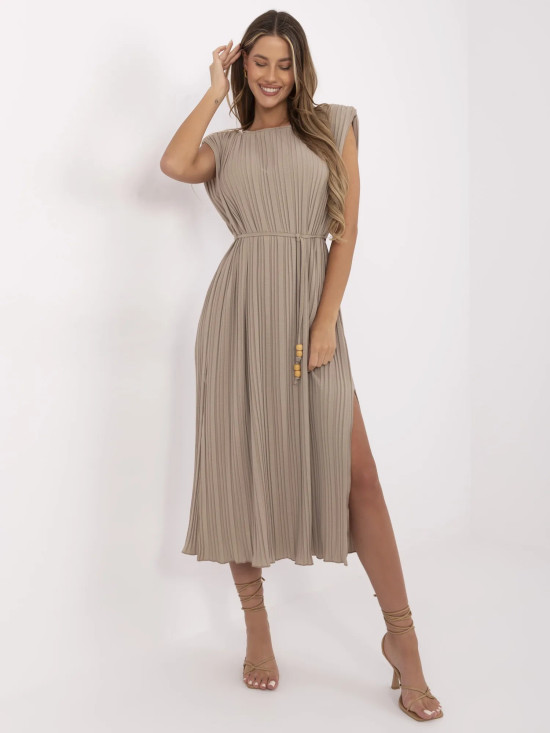 Beige Midi-Kleid mit Gürtel