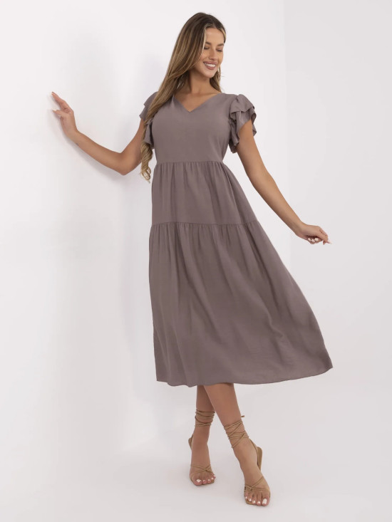 Beige ausgestellte Kleider mit V-Ausschnitt