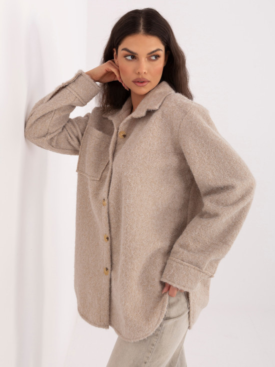 Beige Übergangsjacke mit Kragen und Taschen