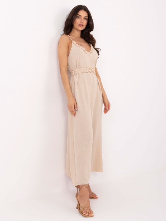 Beige Maxikleid mit Volant