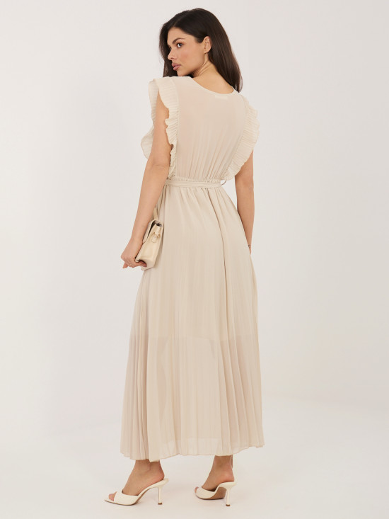 Beiges ausgestelltes Midi-Kleid mit Gürtel