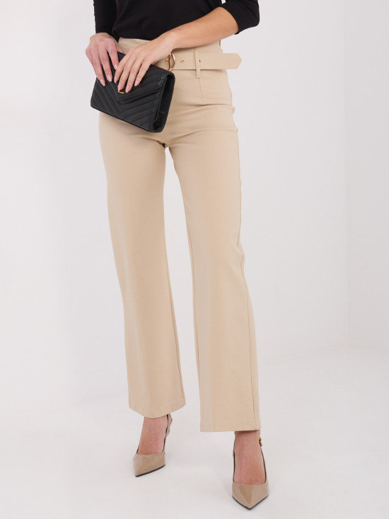 Beige elegante Stoffhose mit hohem Bund und Gürtel
