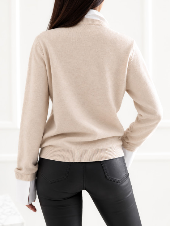 Beiger eleganter Pullover mit Kragen