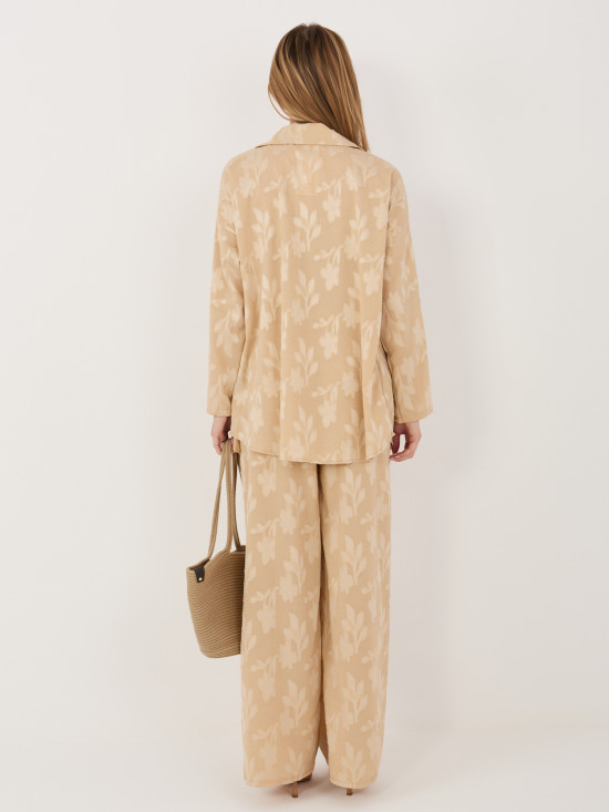 Beiges Set aus Viskose mit Hemd und Hose