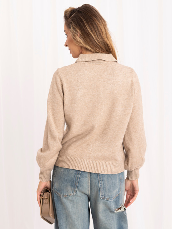 Beiger eleganter Pullover mit Kragen und Knöpfen
