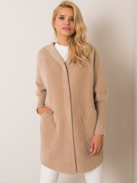 Beige Alpaka-Mantel mit Kapuze