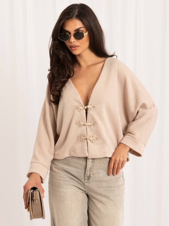 Beiger eleganter Pullover mit V-Ausschnitt