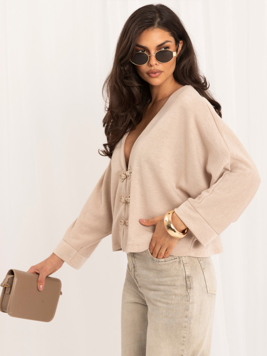 Beiger eleganter Pullover mit V-Ausschnitt