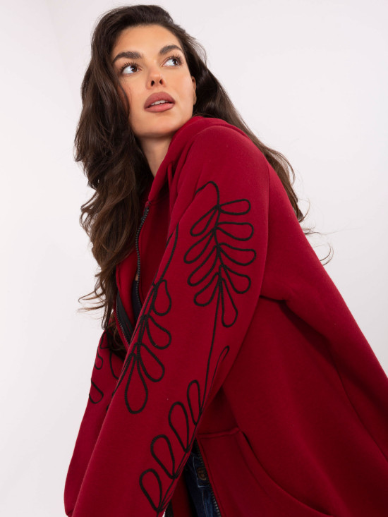 Bordeauxrote Kapuzen-Sweatjacke mit Stickerei