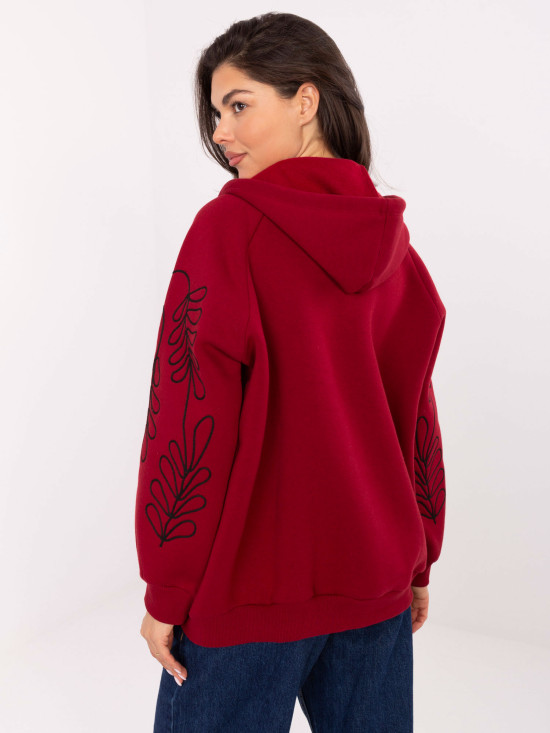 Bordeauxrote Kapuzen-Sweatjacke mit Stickerei