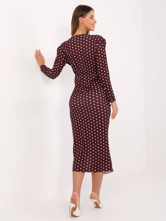 Bordeauxfarbenes Midi-Kleid mit Punkten und Wickelausschnitt