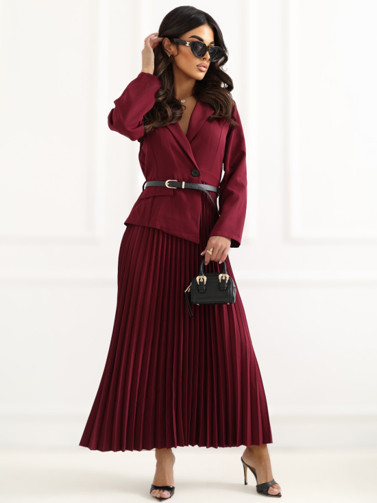 Elegantes bordeauxfarbenes Midi-Kleid mit Gürtel