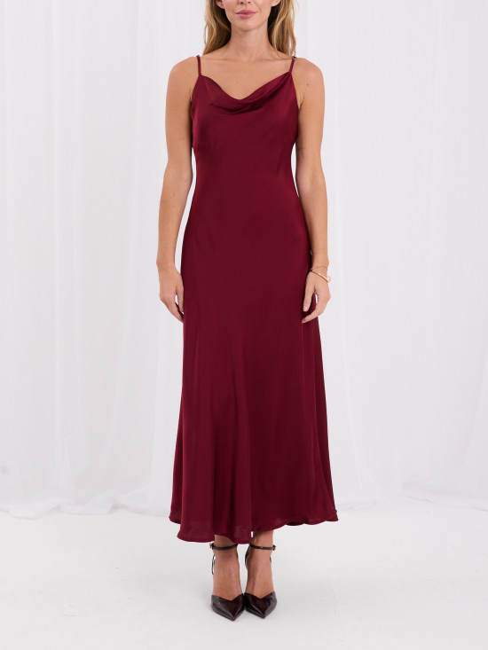 Bordeauxfarbenes Midi-Kleid mit verstellbaren Trägern