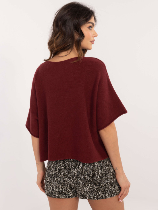 Eleganter bordeauxfarbener Pullover mit 3/4-Ärmeln