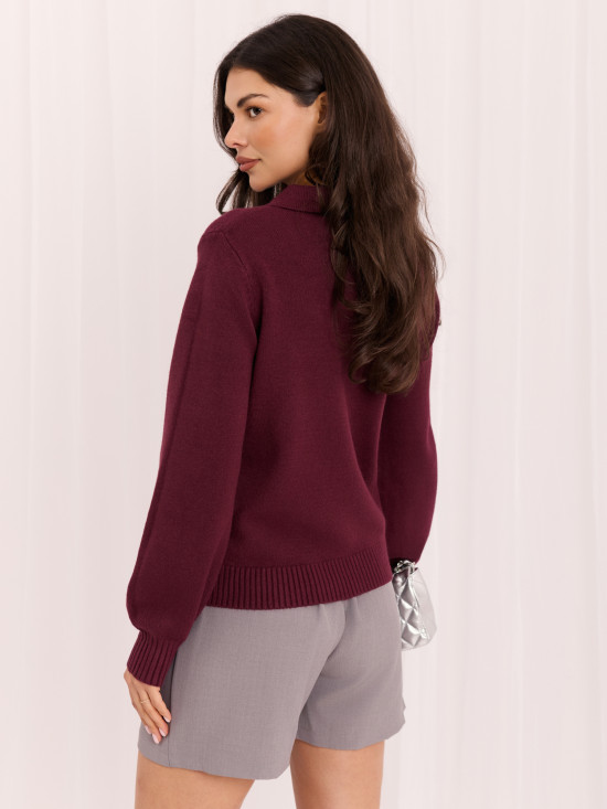 Eleganter bordeauxfarbener Pullover mit Kragen und Knöpfen