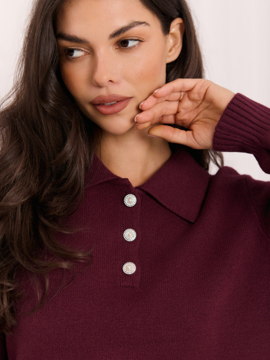 Eleganter bordeauxfarbener Pullover mit Kragen und Knöpfen
