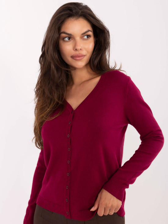 Eleganter bordeauxfarbener Pullover mit V-Ausschnitt