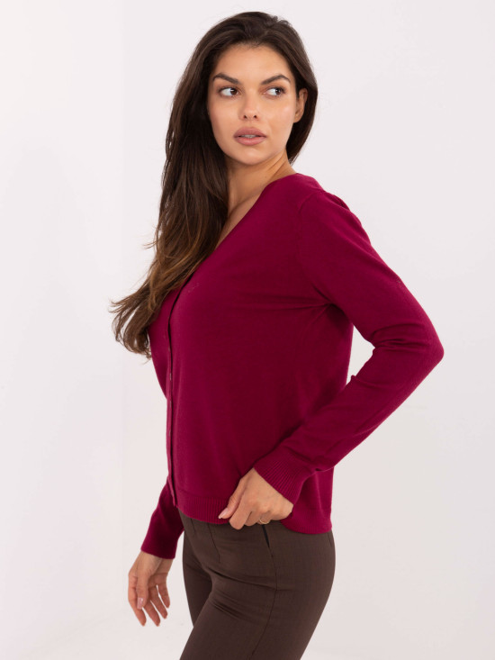 Eleganter bordeauxfarbener Pullover mit V-Ausschnitt