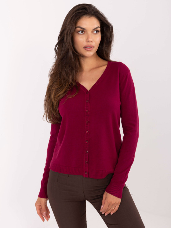 Eleganter bordeauxfarbener Pullover mit V-Ausschnitt