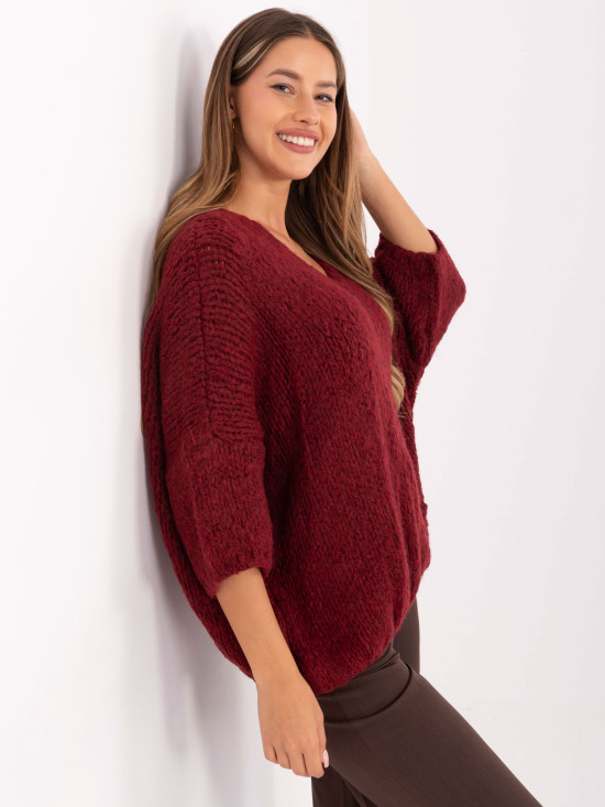 Stylischer bordeauxfarbener Pullover mit 3/4-Ärmeln