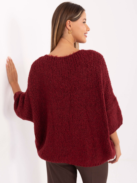 Stylischer bordeauxfarbener Pullover mit 3/4-Ärmeln
