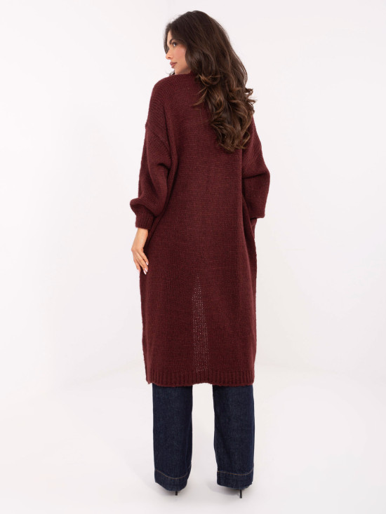 Bordeauxfarbener langer Cardigan mit Taschen