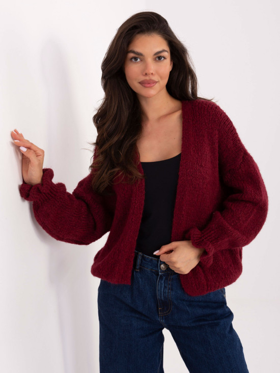Bordeauxfarbener Cardigan mit Volant