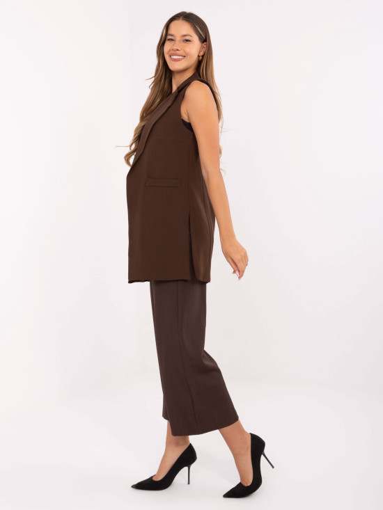 Lange elegante braune Weste mit Futter